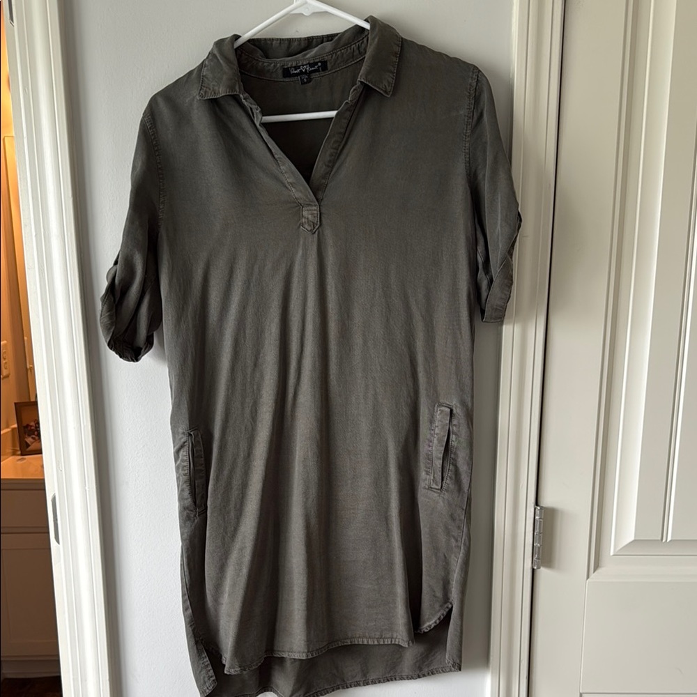 Olive Green Casual Shirt Dress